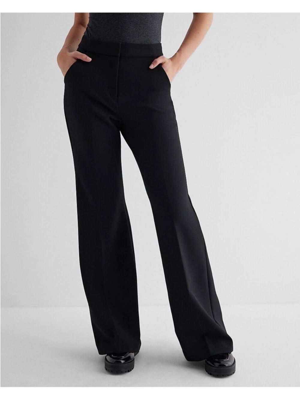Express Editor Flare Trouser High Rise Wide Leg Dress Pants Black Women’s Size 8 - Picture 16 of 16